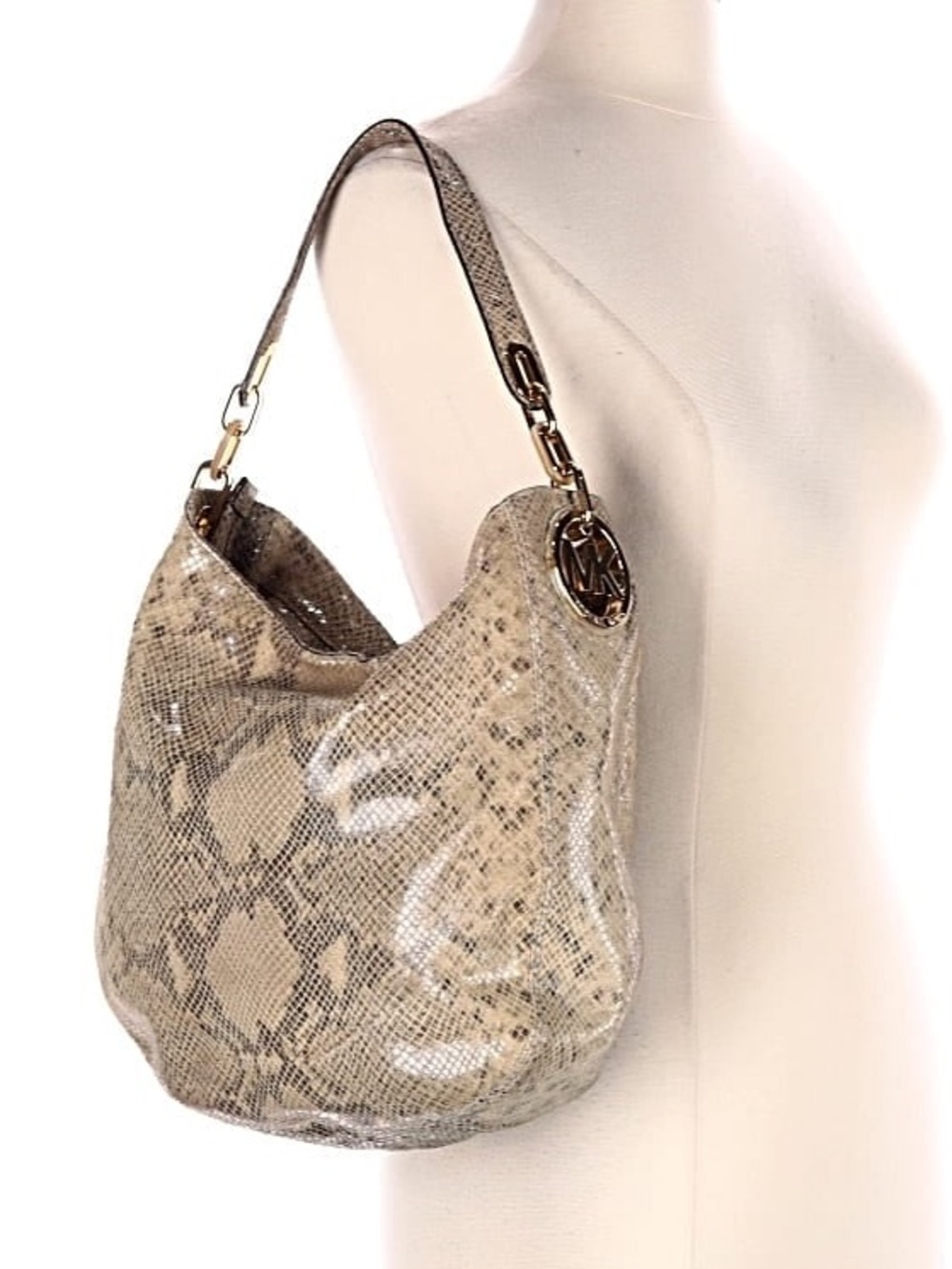 Michael Kors Neutral Python Embossed Leather Hobo Shoulder Bag Fall 26 #014